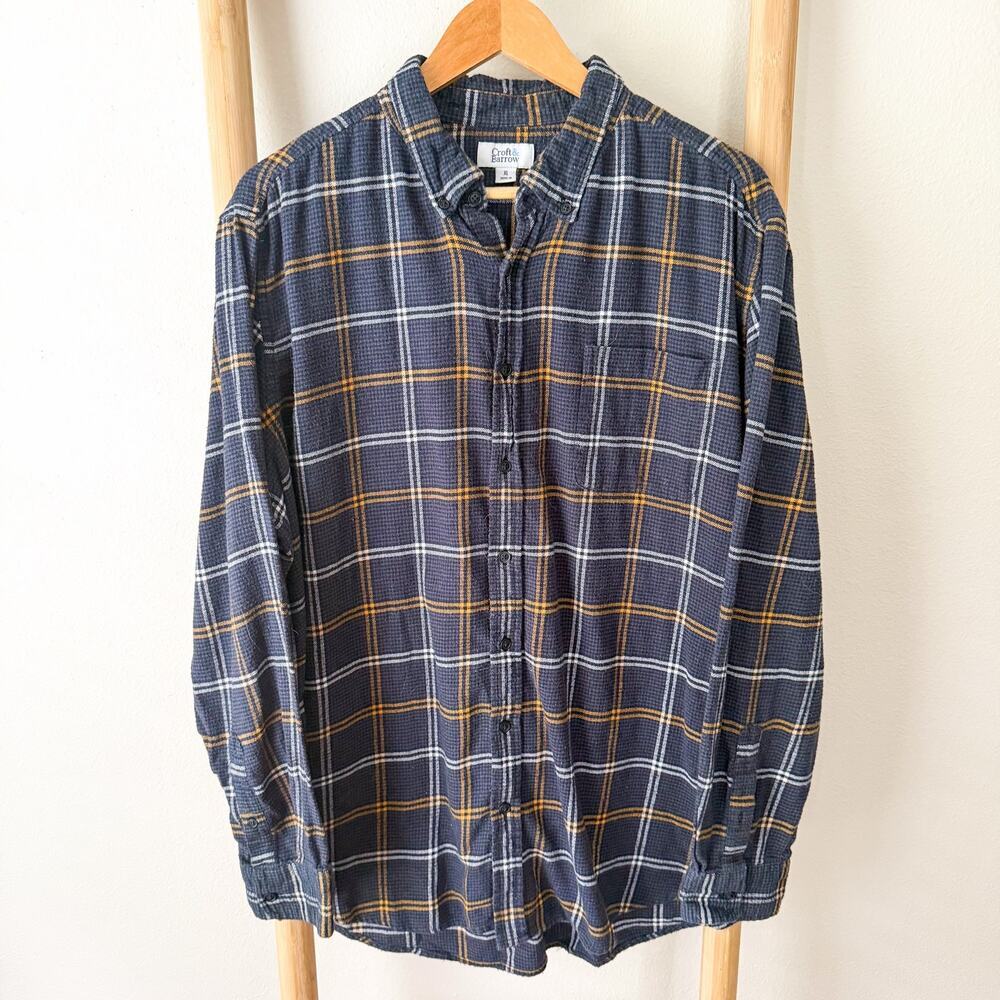 Croft & Barrow XL Blue Plaid Flannel Button Down Shirt Cotton Long Sleeve